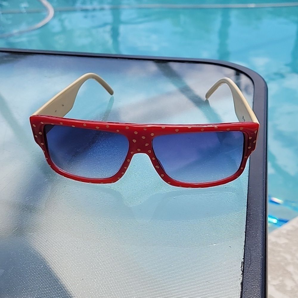 Ken Done Original Retro Polka Dot Sunglasses Red Blue Lenses Vintage Style